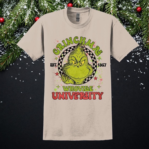 Grinchmas‎ Whoville University Christmas Graphic T-Shirt unisex Large Gildan - Picture 9 of 9